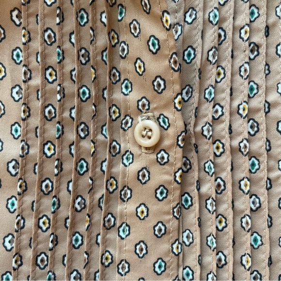 Vintage Jantzen Pleated Button Down Blouse Dress Shirt Size 16 Tan Brown Dots - Picture 9 of 9